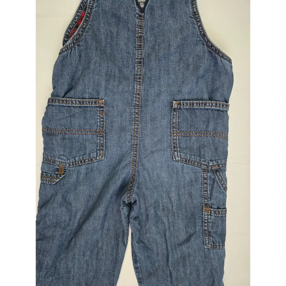 OshKosh Bgosh Boys 5T Flannel Lined Denim Overall BuffaloPlaid Blue Red 21602610
